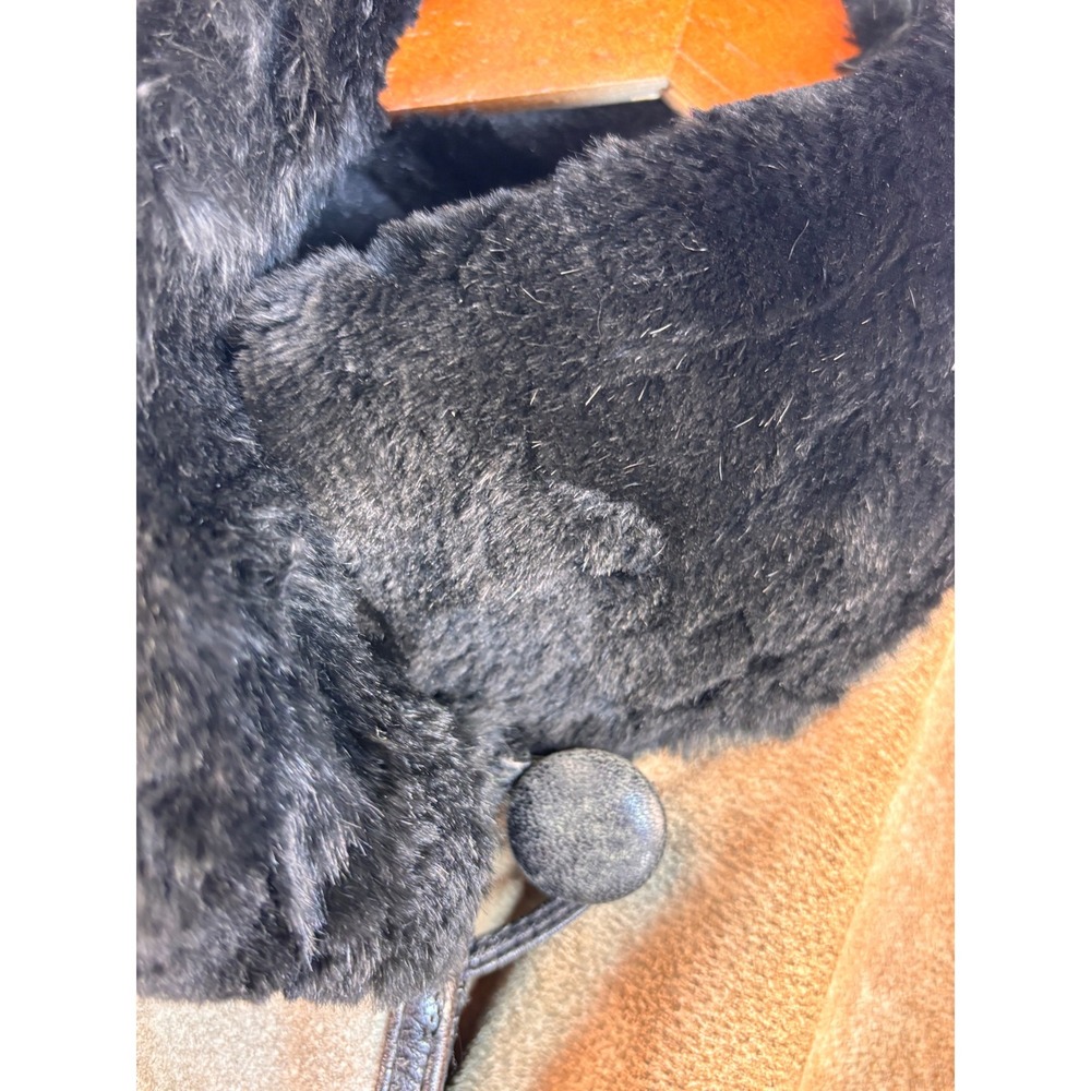 Vintage 80s Suede Leather Patchwork Jacket Fur Collar Geometric Art Earth L‎ OOK - Picture 12 of 15